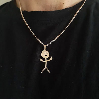 Funny Doodle Necklace Hip Hop Smiley Stick Figure Pendant Hand Gesture Middle Finger Necklaces