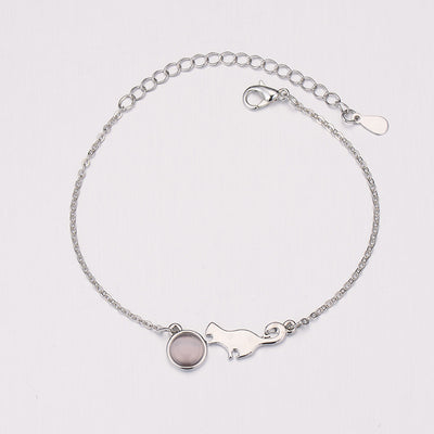 Fashion Ladies Cat Charm Bracelet Silver