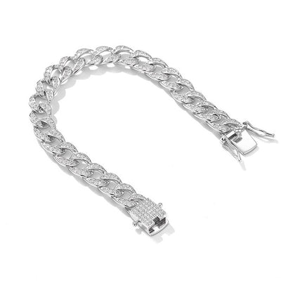 Sterling Silver Moissanite Cuban Link Chain Bracelet Full Diamond