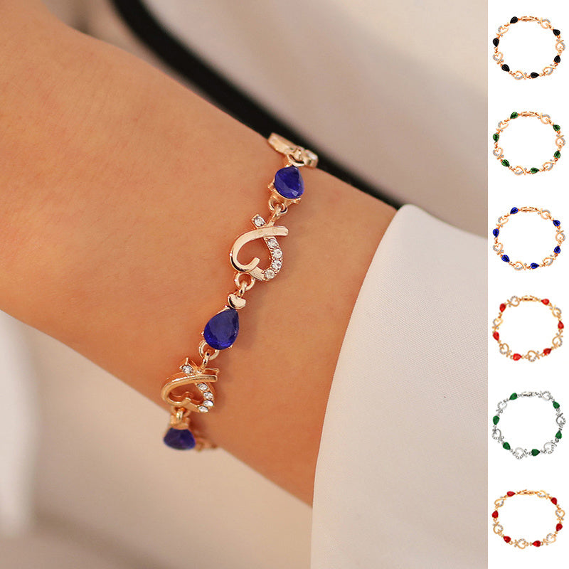 Hollow Love Bracelet With Rhinestones Fashion Temperament Heart-shaped Bracelet For Valentine's Day Gift