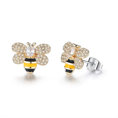 3 Styles Korean Inlaid Crystal Rhinestone Bee Earings For Women Sweet Beauty Simple Atmosphere Stud Earrings D333