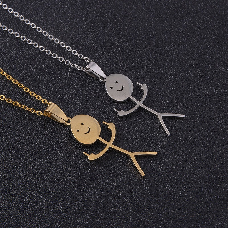 Funny Doodle Necklace Hip Hop Smiley Stick Figure Pendant Hand Gesture Middle Finger Necklaces