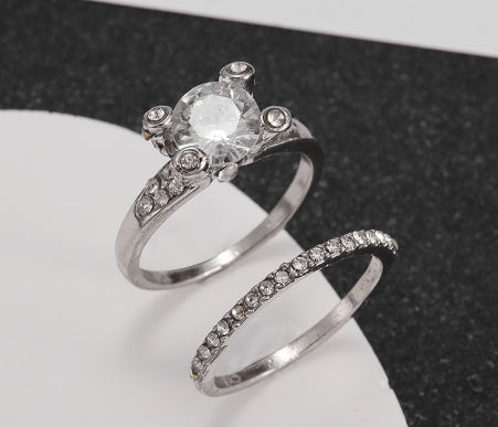 Double Stackable Set Rings 2Pcs For Women Wedding Engagement Party Finger-rings Good Quality Statement Jewelry Hot Sale Huitan Double Stackable Set Rings 2Pcs For Women Wedding Engagement Pa