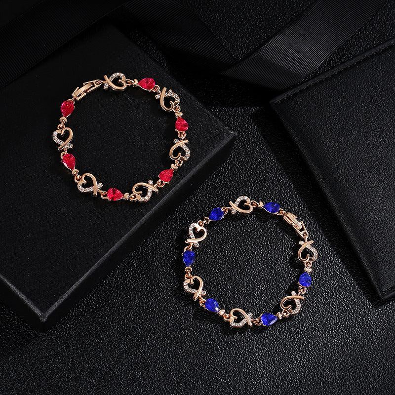 Hollow Love Bracelet With Rhinestones Fashion Temperament Heart-shaped Bracelet For Valentine's Day Gift