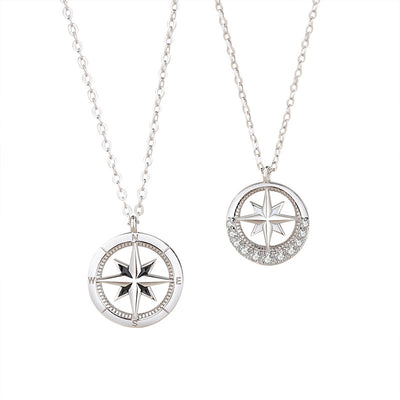 Pair Of Mansing Star Compass Couple Necklaces Sterling Silver