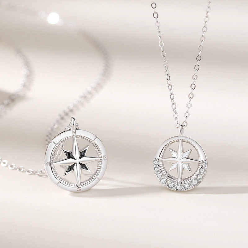 Pair Of Mansing Star Compass Couple Necklaces Sterling Silver