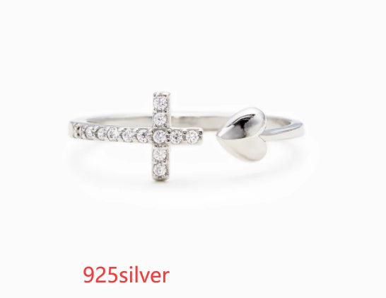 S925 Sterling Silver Love Cross Women'sOpen Ring