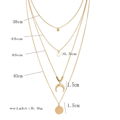 Multi-layer Moon Pendant Necklaces for Women Bohemian Wafer Elegant Necklace