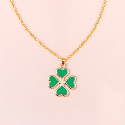 Enamel Green Four Heart Clover Necklaces For Women