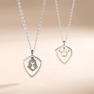 Simple Hollow Shield Crown Pendant For Men And Women A Pair Of Necklaces