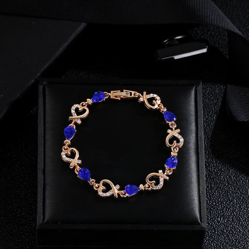 Hollow Love Bracelet With Rhinestones Fashion Temperament Heart-shaped Bracelet For Valentine's Day Gift