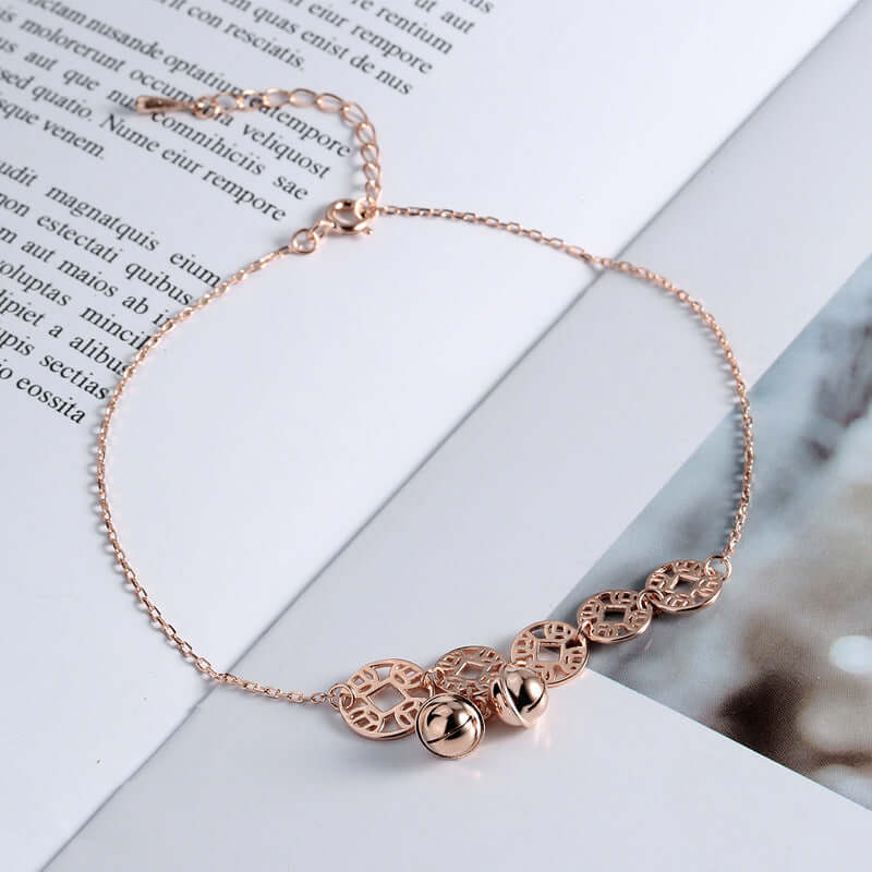 Rose Gold Bells Anklet Boho Stainless Steel Coin Charms Chain Anklets