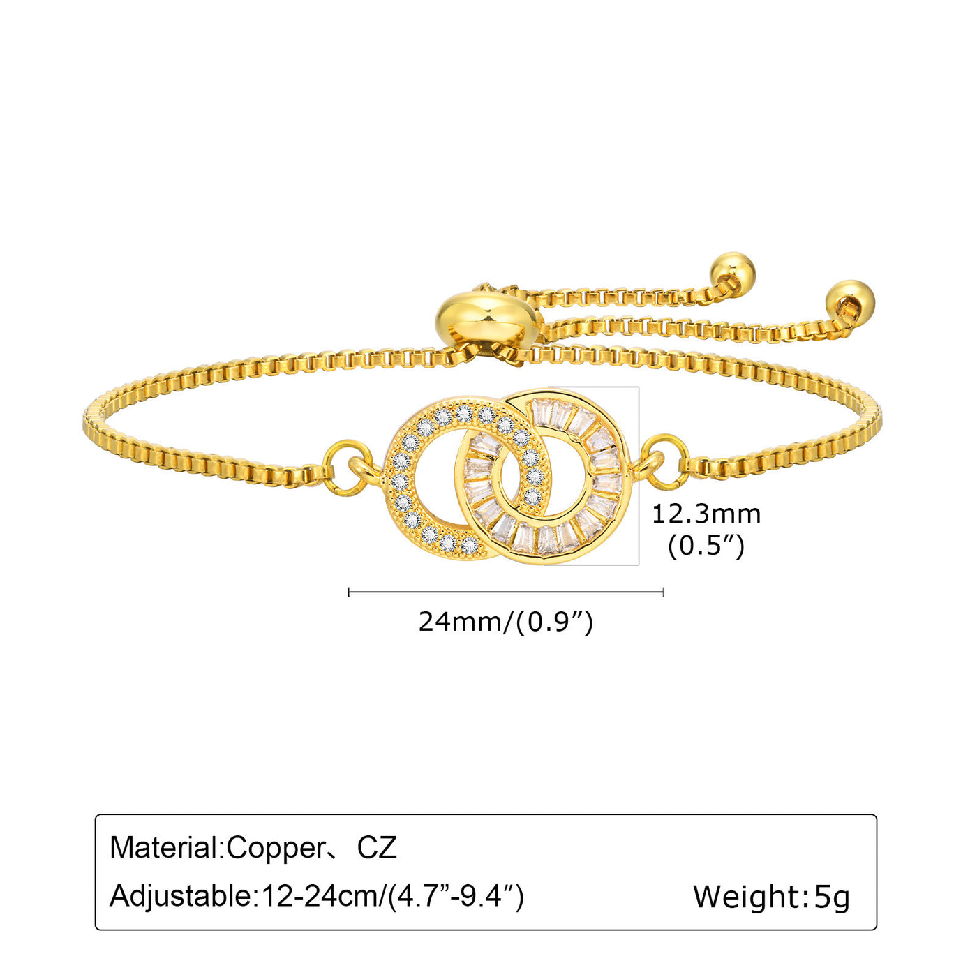 Adjustable Infinity Box Chain Double-layer Zircon Bracelet For Women