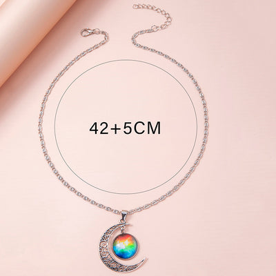 Galaxy Planet Star Glass Necklace Silver Hollow Moon Pendant Statement Necklaces For Women